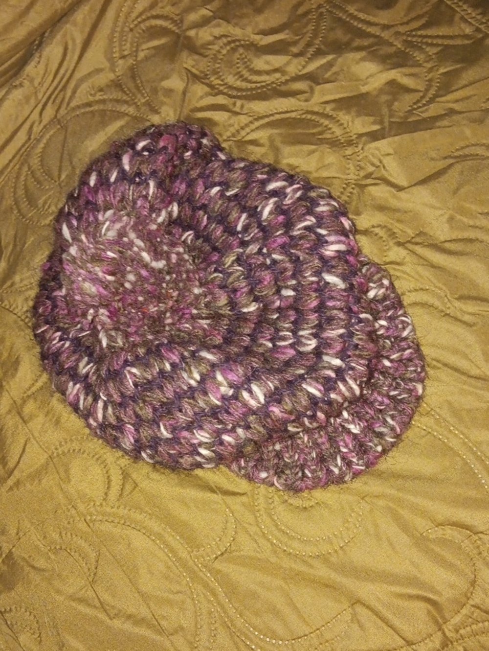 Handmade Chunky Knit Women's Beret - Purple Multi